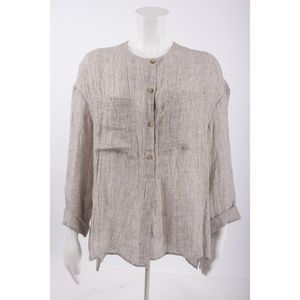 Zara Womens Linen Blouse XS Gray Long Sleeve Button Front Textured 2731/042 NWT